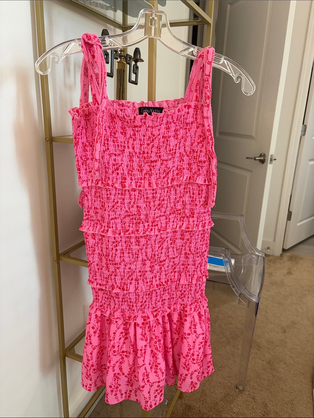 Pink Smocked Tiered Sundress